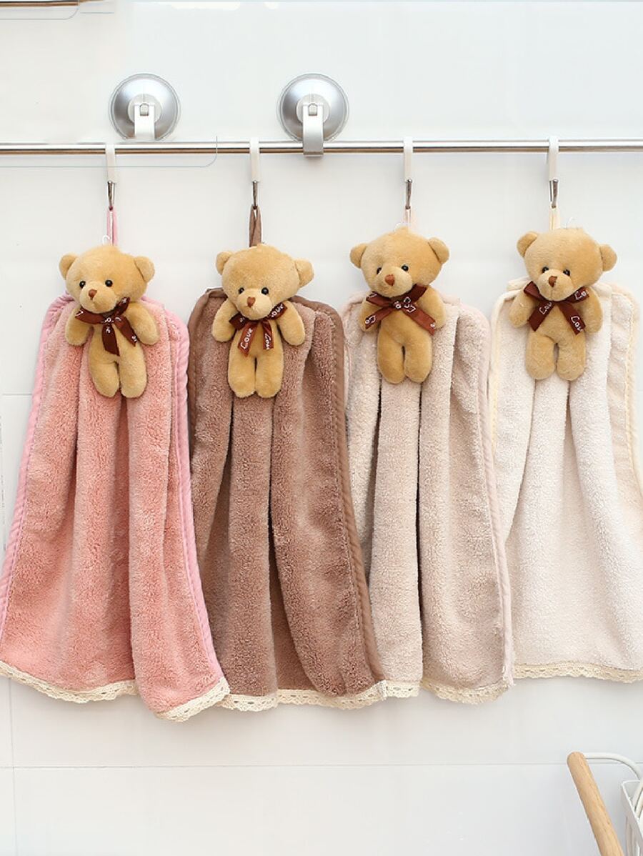 1 bucată Prosop de mână cu decor aleatoriu de urs, prosop absorbant din microfibră cu desene animate pentru decorarea casei și a băii - Multicolor - Vizualizare 1