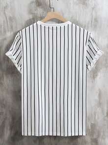 ROMWE MEN Tops Nam Lá thư Sọc Giải trí - Đen và trắng - Xem 2