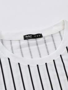 ROMWE MEN Tops Nam Lá thư Sọc Giải trí - Đen và trắng - Xem 4