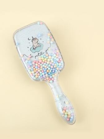 Kommen 1入款大方形獨角獸卡通圖案靠枕造型毛刷塑料防結結梳，輕鬆梳理打結髮絲，可搭配風筒及拉直器使用，適用於所有男女髮型