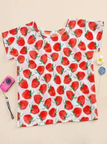 Toddler Girls Strawberry Print Cover Up - Red and White - View 1