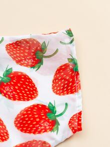 Toddler Girls Strawberry Print Cover Up - Red and White - View 4