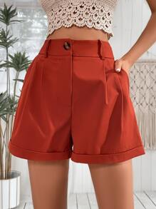 Fold Pleated Wide Leg Shorts - Burnt Orange - View 1