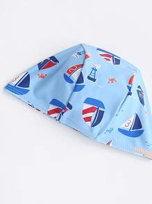 Young Boy Cartoon Graphic Zip Back One Piece Swimsuit With Swim Cap - Multicolor - View 3