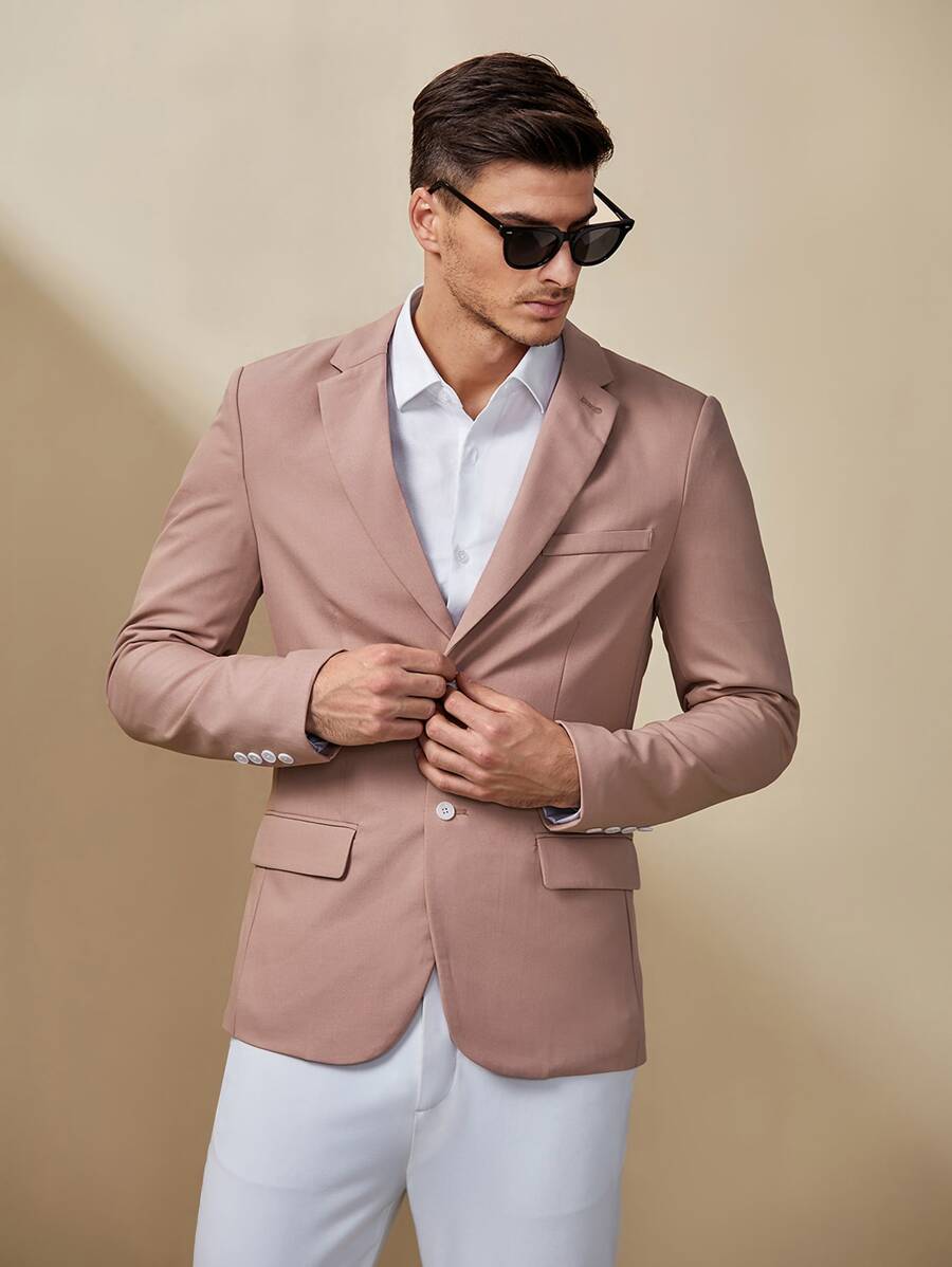 Manfinity NXTstreet Men Split Hem Button Front Blazer - Dusty Pink - View 1