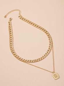 幾何吊墜多層次項鍊 - 金黃色 - 查看 3