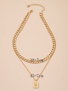 幾何吊墜多層次項鍊 - 金黃色 - 查看 4