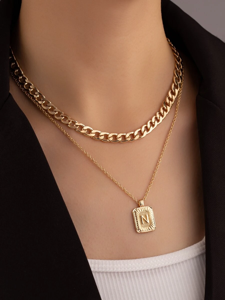 Thư chi tiết Vòng cổ xếp lớp Charm hình học - Vàng - Xem 1