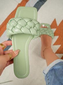 planare Sandalias tejidas de color liso para mujer, color verde menta, para vacaciones - verde menta - Ver 3