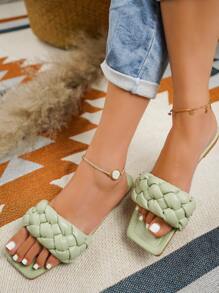 planare Sandalias tejidas de color liso para mujer, color verde menta, para vacaciones - verde menta - Ver 6