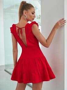 Double Crazy 1pc Women's Minimalist Summer Casual Party Dress, Random Printed V-Neck Midi Dress For Daily Wear