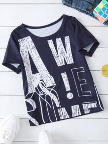 小男童字母圖案T恤 - 藏蓝色 - 查看 1