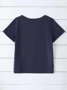 小男童字母圖案T恤 - 藏蓝色 - 查看 2