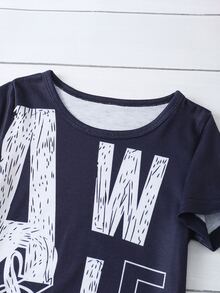 小男童字母圖案T恤 - 藏蓝色 - 查看 3