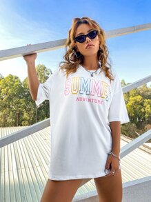 SHEIN Unity Letter Graphic Drop Shoulder Tee - White - View 4