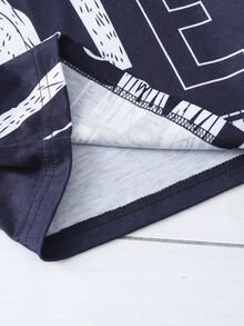 小男童字母圖案T恤 - 藏蓝色 - 查看 5