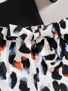 小女童字母圖案荷葉邊上衣和滿版印花附腰帶短褲 - 彩色 - 查看 5