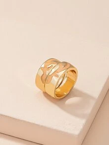 2pcs Couple Antlers Detail Ring - Yellow Gold - View 2