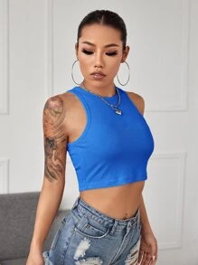SHEIN EZwear Rib-knit Crop Tank Top - Blue - View 5