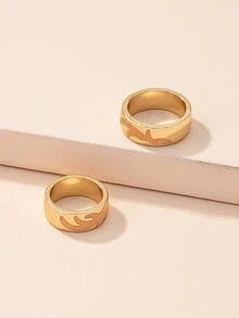 2pcs Couple Antlers Detail Ring - Yellow Gold - View 3