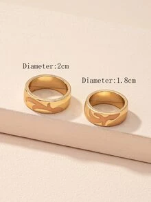 2pcs Couple Antlers Detail Ring - Yellow Gold - View 4