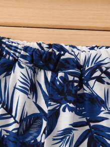 SHEIN Young Boy Tropical Print Tee With Shorts - Blue and White - View 4