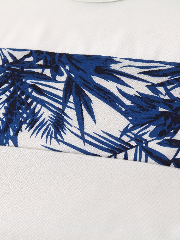 SHEIN Young Boy Tropical Print Tee With Shorts - Blue and White - View 5