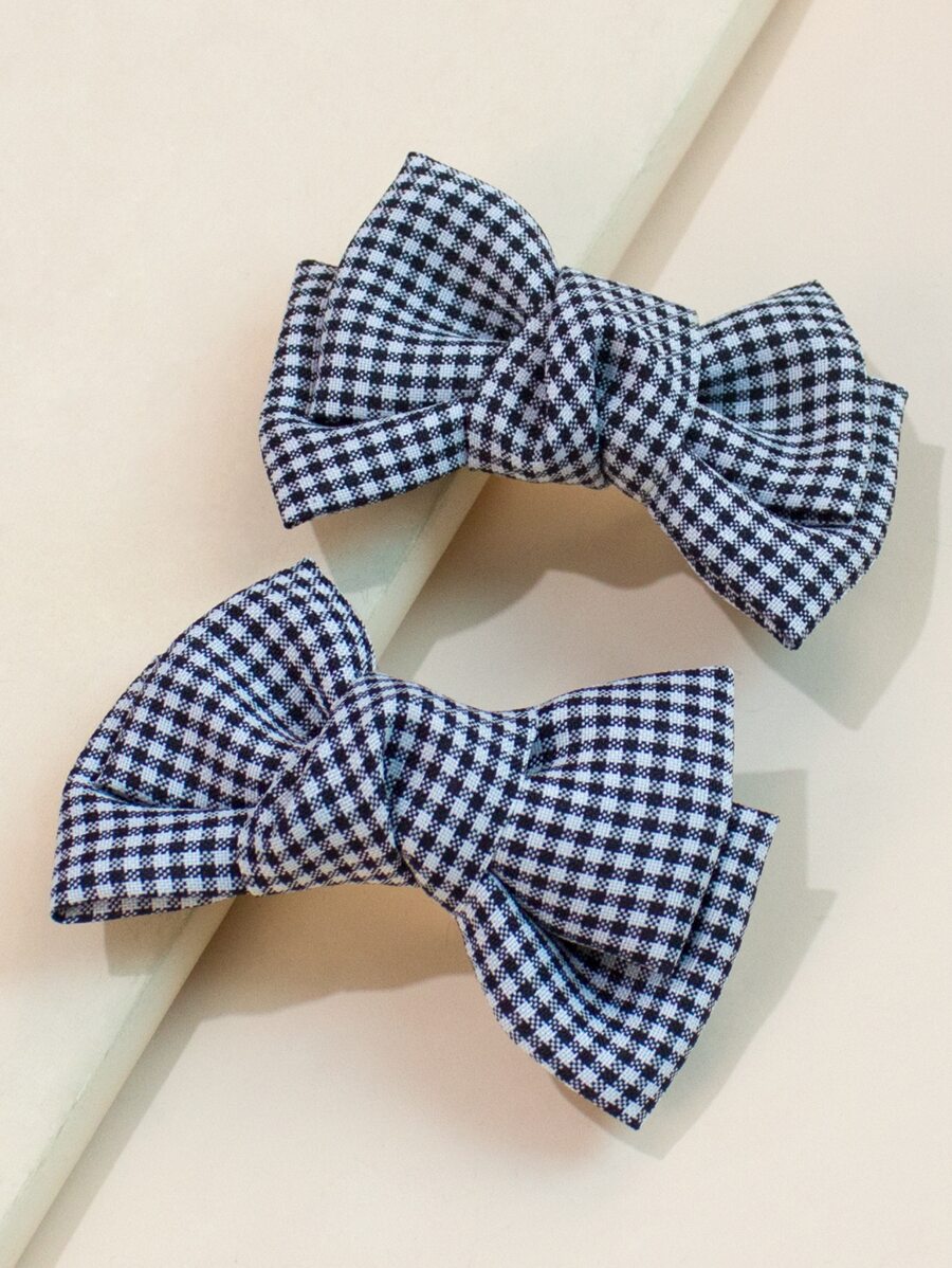 2pcs Toddler Girls Gingham Pattern Hair Clip - Black and White - View 1