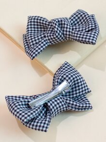 2pcs Toddler Girls Gingham Pattern Hair Clip - Black and White - View 2