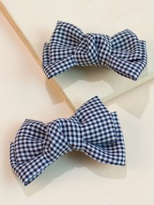 2pcs Toddler Girls Gingham Pattern Hair Clip - Black and White - View 3