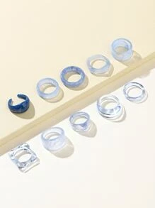 10入組幾何設計戒指 - 查看 1