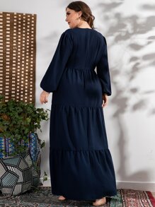 Mulvari Váy xòe tay đèn lồng cỡ lớn - Màu xanh hải quân - Xem 2