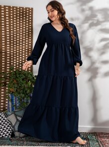 Mulvari Váy xòe tay đèn lồng cỡ lớn - Màu xanh hải quân - Xem 6