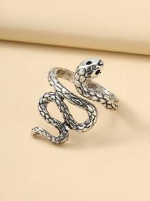 蛇形設計戒指 - 復古銀色 - 查看 1