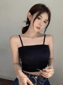 Solid Crop Ribbed Cami Top