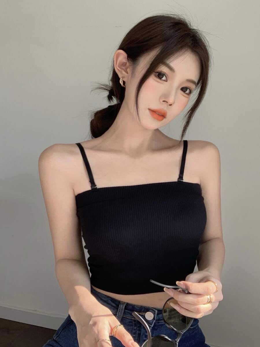 Solid Crop Ribbed Cami Top