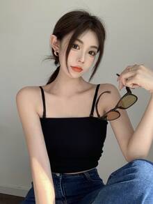 Solid Crop Ribbed Cami Top