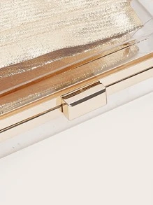 亚克力透明盒式单肩包链条包，时尚潮流派对手拿包 - 金色 - 查看 5