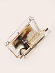 亚克力透明盒式单肩包链条包，时尚潮流派对手拿包 - 金色 - 查看 6