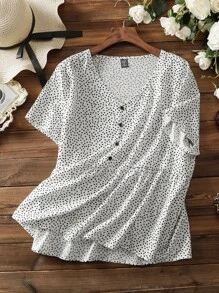Mulvari 满身心形纽扣半荷叶边衬衫，夏季 - 白色 - 查看 1