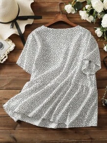 Mulvari 满身心形纽扣半荷叶边衬衫，夏季 - 白色 - 查看 2