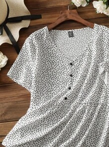 Mulvari 满身心形纽扣半荷叶边衬衫，夏季 - 白色 - 查看 6