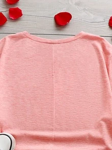 大碼愛心圖案T恤 - 粉色 - 查看 5