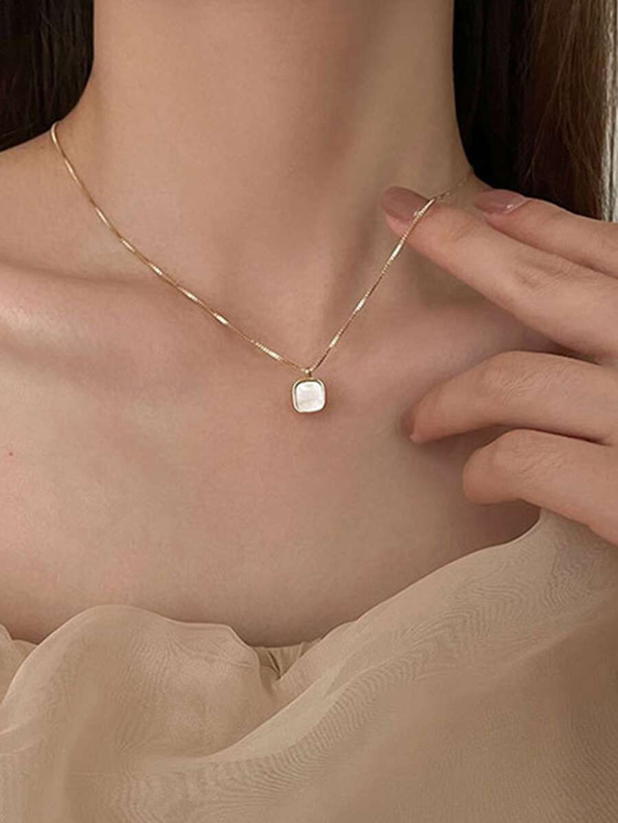 幾何吊墜項鍊 - 金黃色 - 查看 1