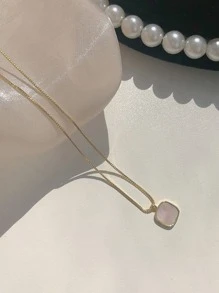 幾何吊墜項鍊 - 金黃色 - 查看 3