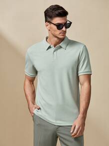 GENTILAND Hombres Camisa polo unicolor con botón - verde menta - Ver 1