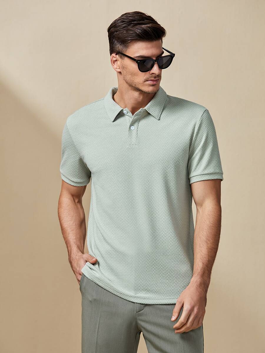 GENTILAND Hombres Camisa polo unicolor con botón - verde menta - Ver 1