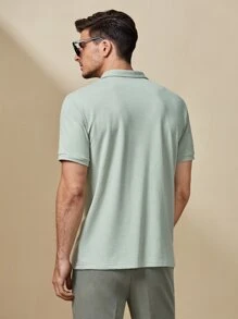 GENTILAND Hombres Camisa polo unicolor con botón - verde menta - Ver 2
