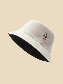 Cherry & Letter Embroidery Bucket Hat - Multicolor - View 1