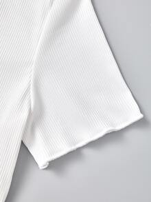 Girls 2pcs Lace Trim Bow Detail Tee - Multicolor - View 3